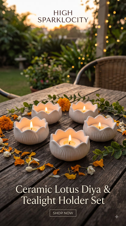Ceramic Lotus Diya & Tealight Holder Set (Pack of 2 / 4 / 6 / 12)