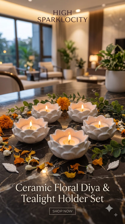 Ceramic Lotus Diya & Tealight Holder Set (Pack of 2 / 4 / 6 / 12)