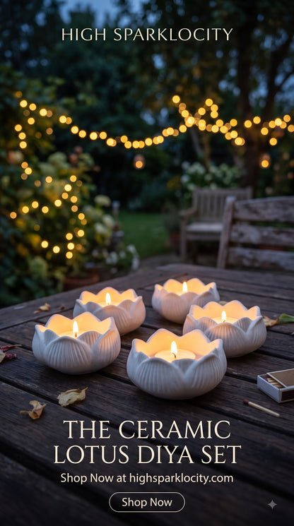 Ceramic Lotus Diya & Tealight Holder Set (Pack of 2 / 4 / 6 / 12)