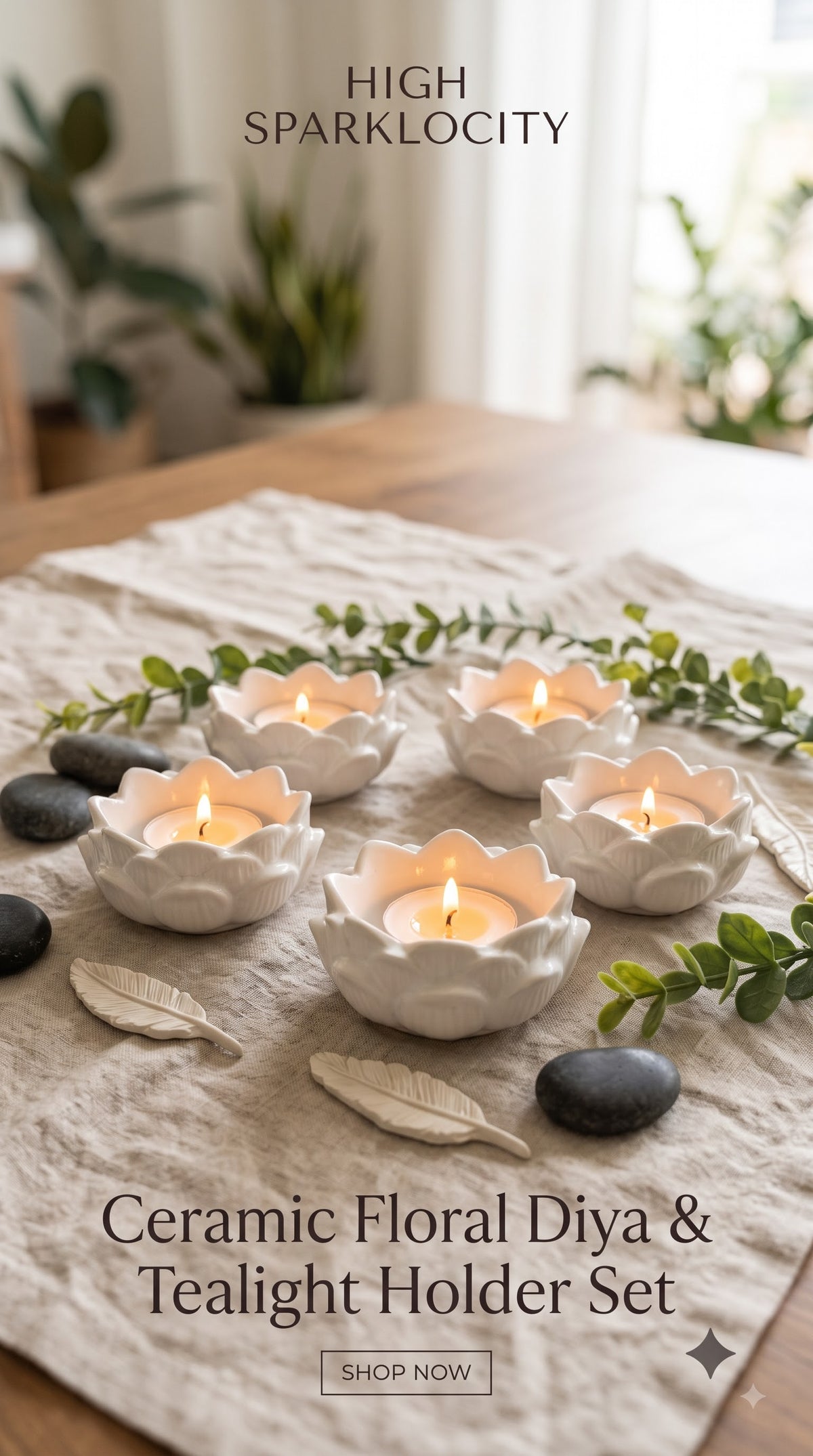 Ceramic Lotus Diya & Tealight Holder Set (Pack of 2 / 4 / 6 / 12)