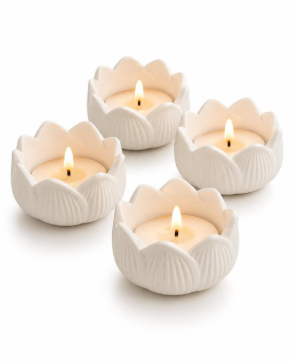 Ceramic Lotus Diya & Tealight Holder Set (Pack of 2 / 4 / 6 / 12)