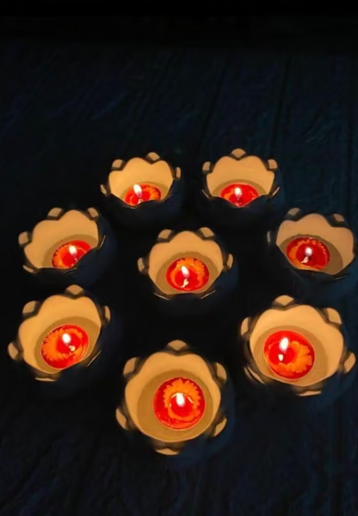 Ceramic Lotus Diya & Tealight Holder Set (Pack of 2 / 4 / 6 / 12)