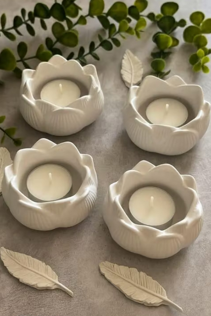 Ceramic Lotus Diya & Tealight Holder Set (Pack of 2 / 4 / 6 / 12)