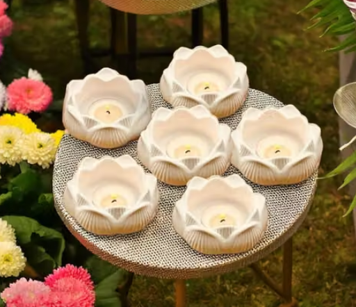 Ceramic Lotus Diya & Tealight Holder Set (Pack of 2 / 4 / 6 / 12)